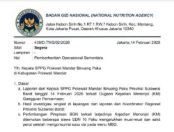 BGN Hentikan SPPG Binuang, Pengawasan Dinkes Polman Disorot